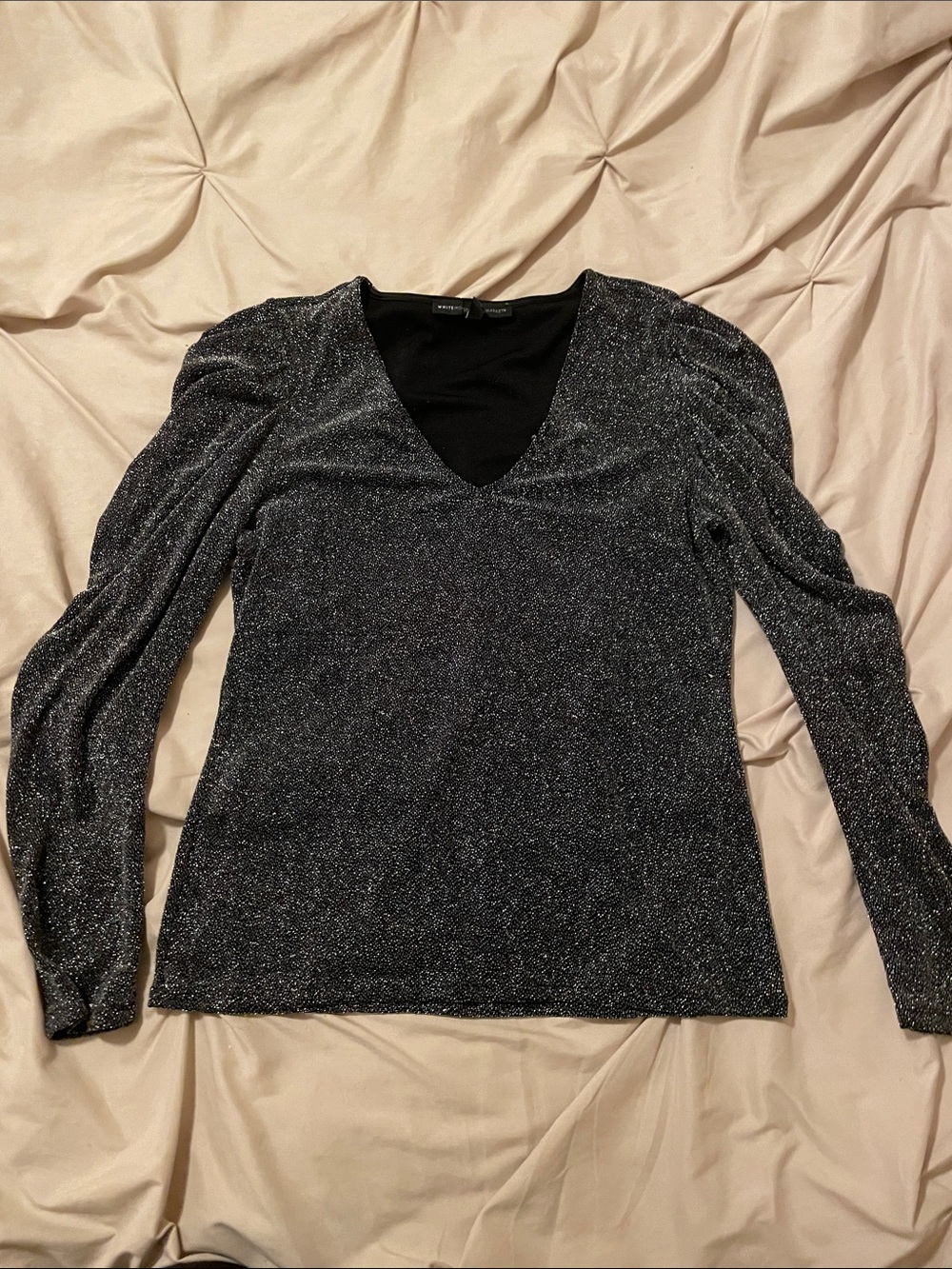 White House Black Market Sparkle V-Neck Long Sleeve Top